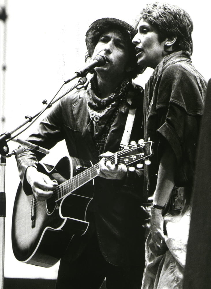 Bob Dylan and Joan Baez performing on stage in Hamburg photo print