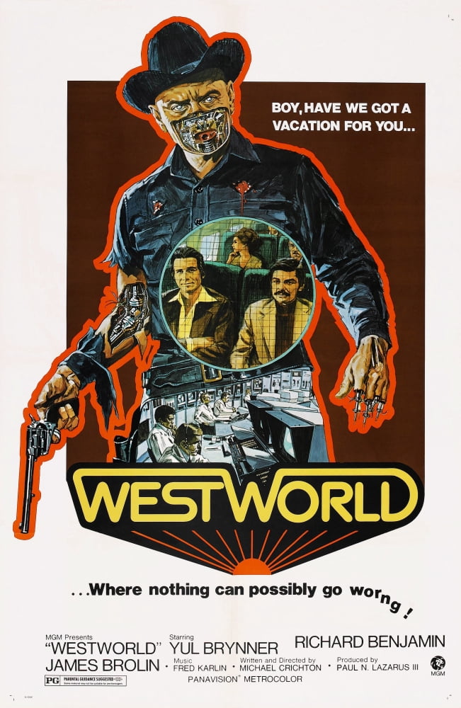 Westworld Yul Brynner movie masterprint poster, featuring James Brolin and Richard Benjamin.