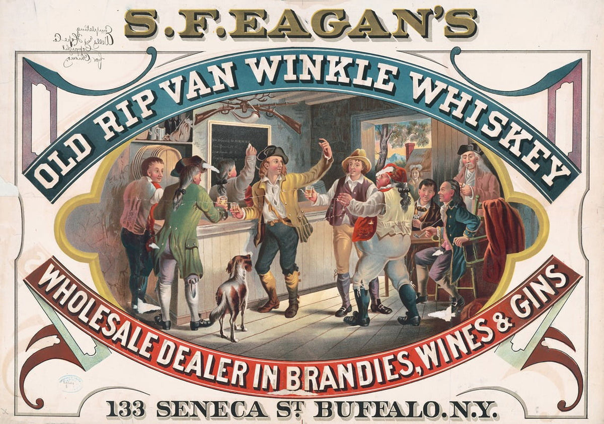 Vintage Rip Van Winkle Whiskey Advertisement Poster Print from 1878.