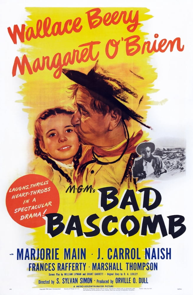 Vintage Bad Bascomb movie poster print featuring Margaret O'Brien and Wallace Beery
