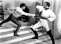 The Mark of Zorro movie poster print featuring Tyrone Power and Basil Rathbone.