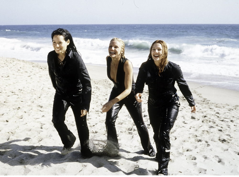 Charlie's Angels beach scene photo print featuring Lucy Liu, Cameron Diaz, and Drew Barrymore.