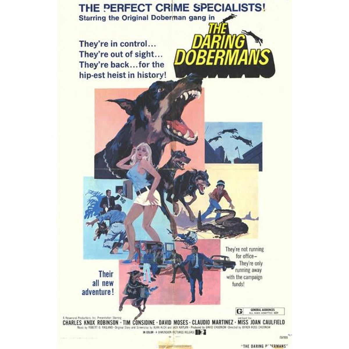 Daring Dobermans Movie Poster Print showcasing adventurous dogs.