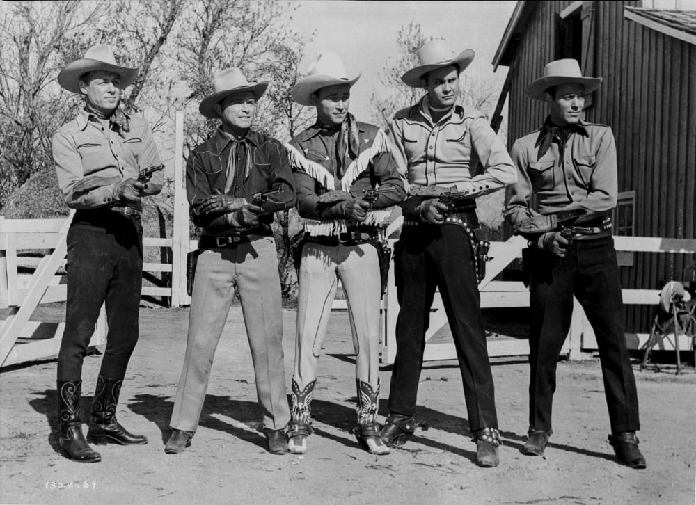 Black and white photo print of Roy Rogers with Men in iconic pose.