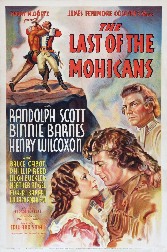 The Last of the Mohicans 1936 movie masterprint poster featuring Binnie Barnes, Randolph Scott, and Henry Wilcoxon.