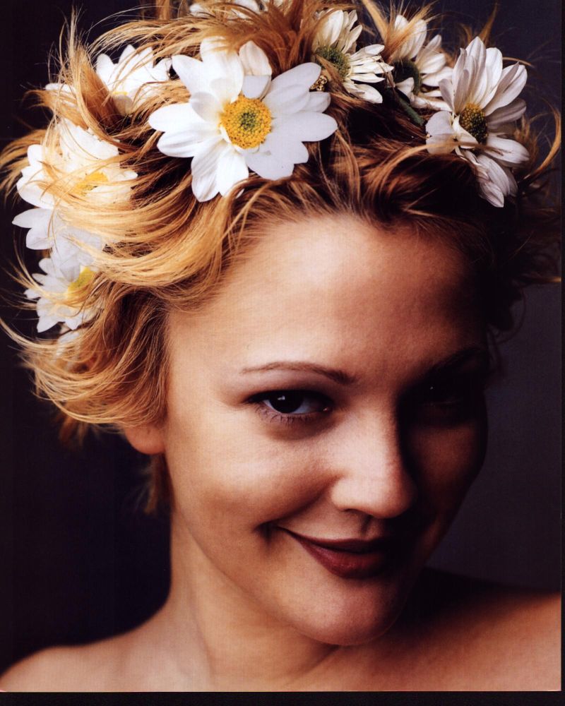 Drew Barrymore photo print with flowers in hair, 8 x 10