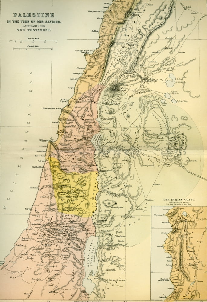 Map of Palestine Circa 1st Century A.D. print from The Imperial Bible Dictionary.