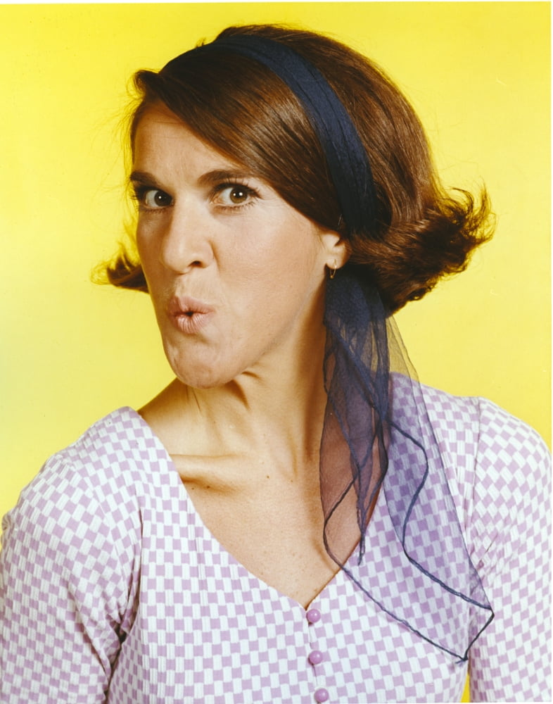 Ruth Buzzi close-up portrait photo print with yellow background.