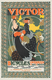 Victor Bicycles vintage poster print by Will Bradley showcasing early cycling culture.