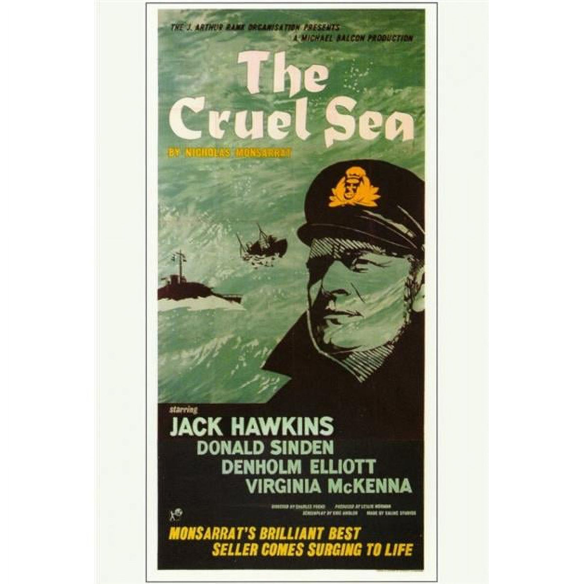 The Cruel Sea Movie Poster - 27 x 40 inches, a classic film artwork.
