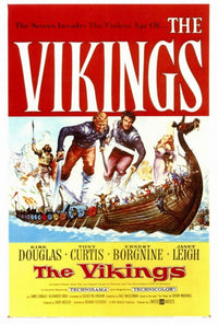 The Vikings movie poster print showcasing epic adventure and Norse mythology.