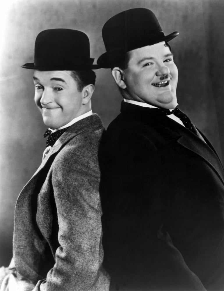 Laurel and Hardy photo print capturing iconic comedy duo.