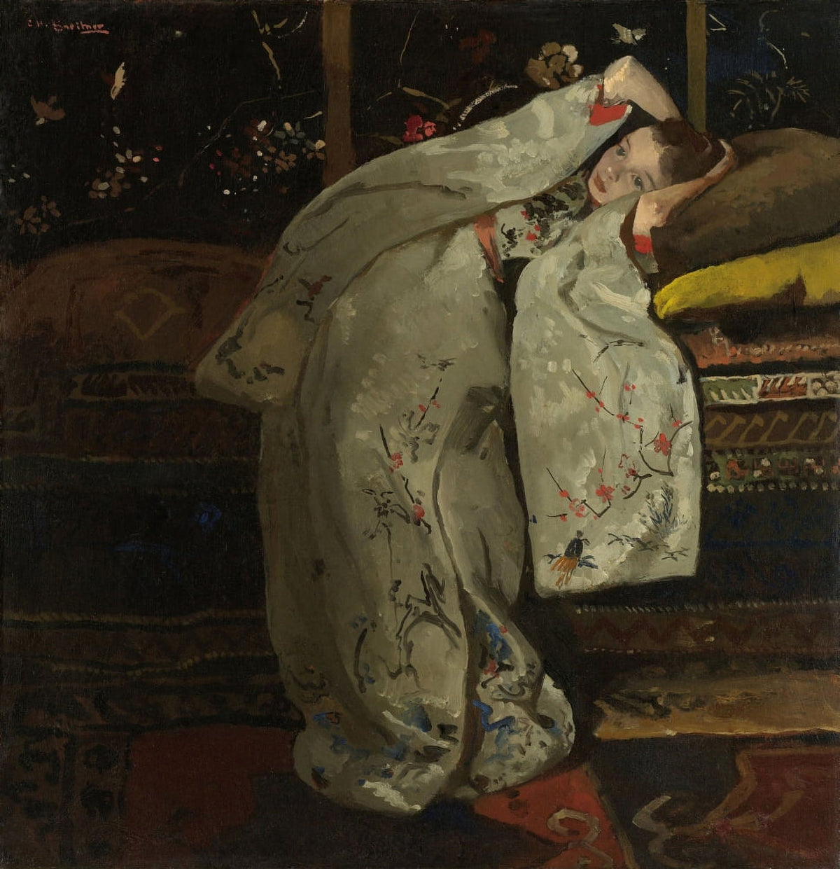 Girl in a White Kimono Poster Print showcasing elegance and beauty.