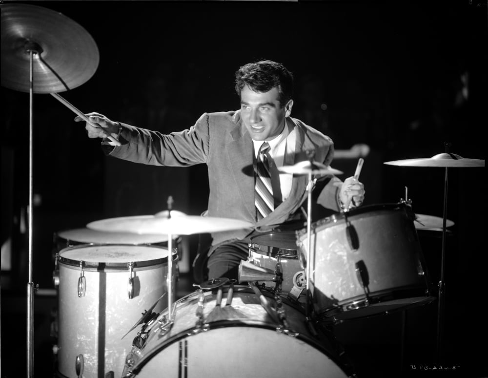 Gene Krupa playing the drums photo print showcasing his dynamic performance.