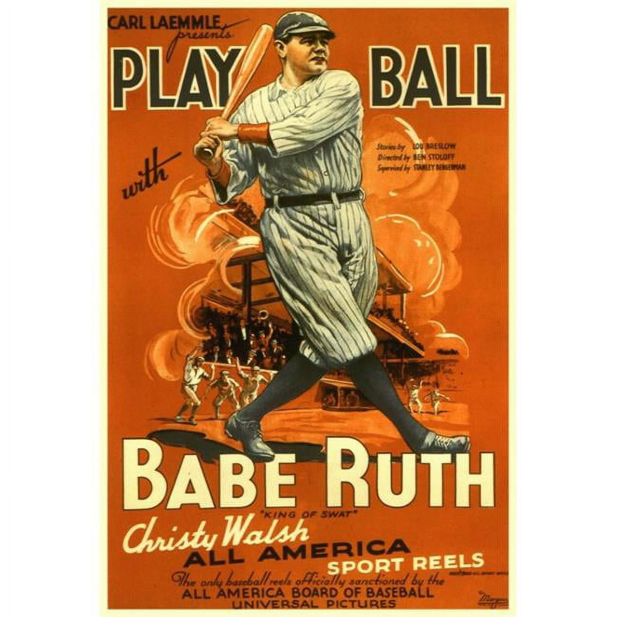 Play Ball With Babe Ruth movie poster print showcasing baseball legend Babe Ruth.