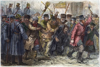 Russia Pogrom 1881 color engraving poster print depicting an assault in Kiev.