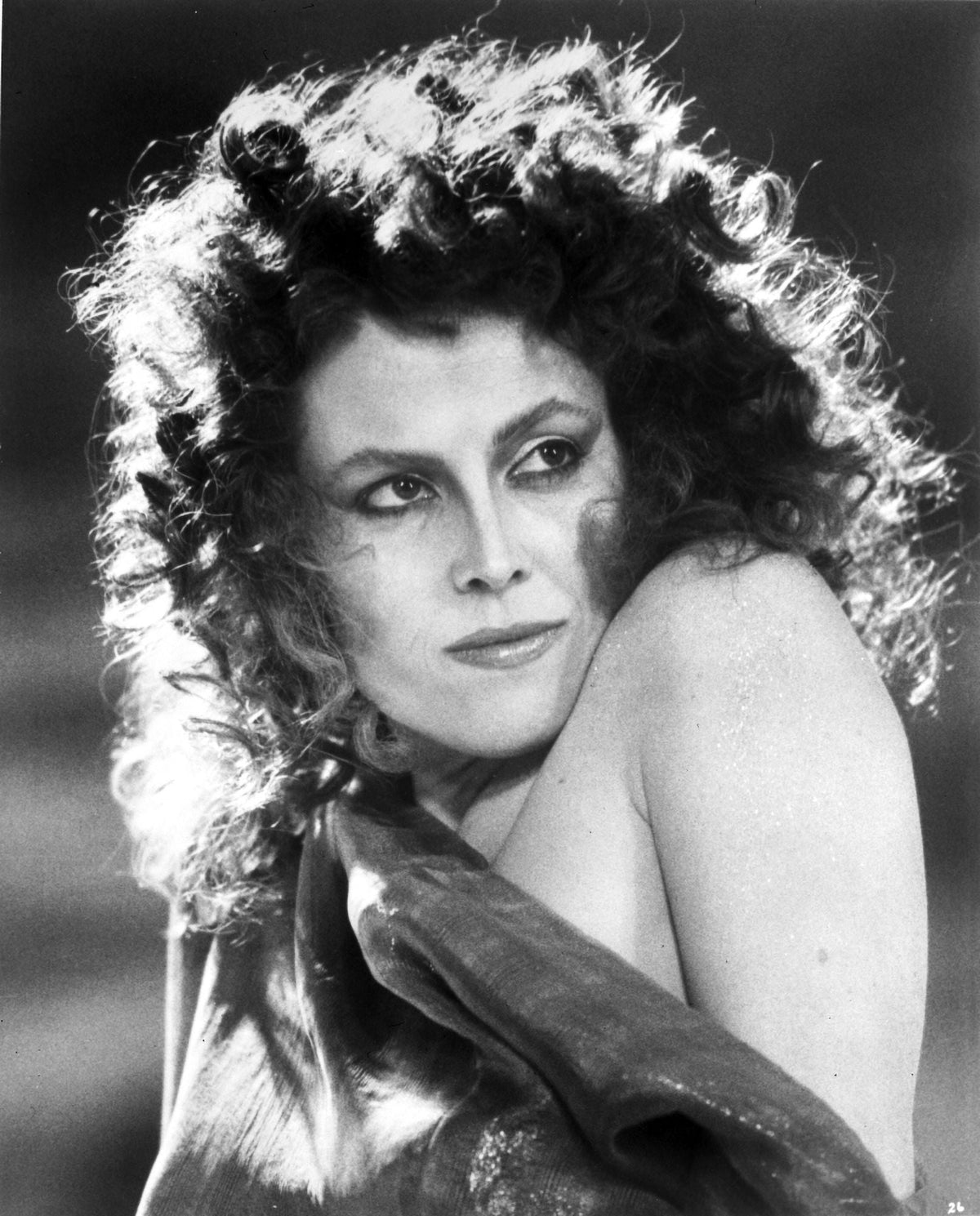 Portrait photo print of Sigourney Weaver in a single shoulder dress