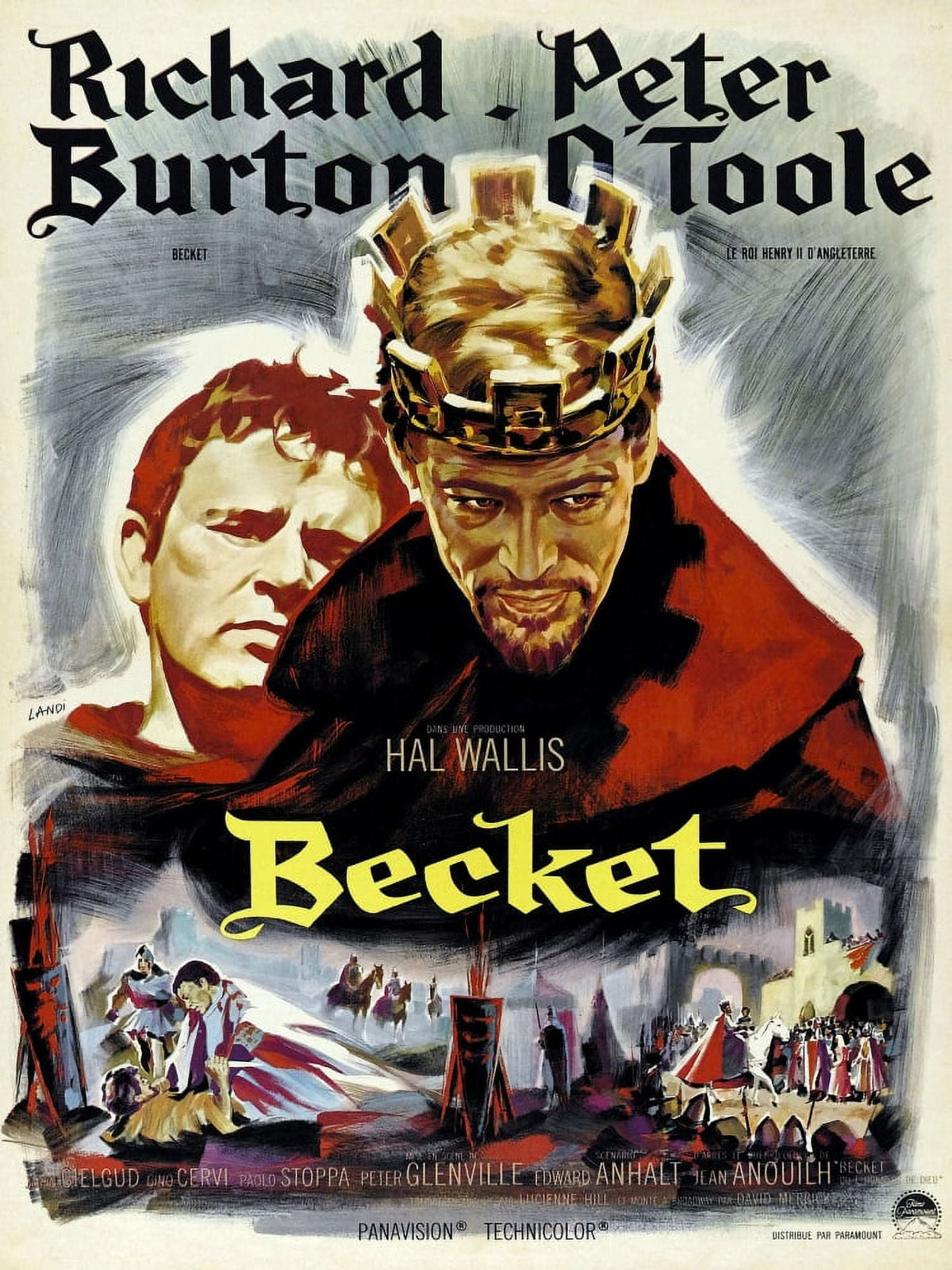 Becket movie poster print featuring Richard Burton and Peter O'Toole, 1964 film, 11x17 size.