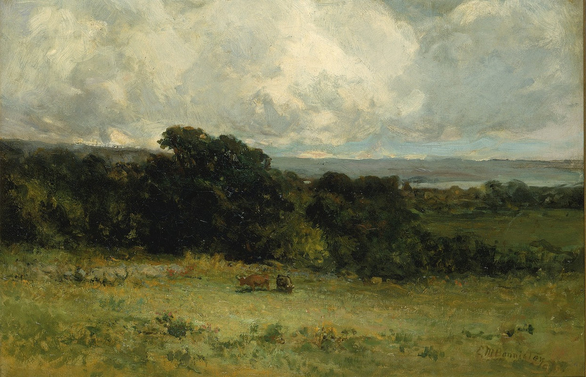 Pleasant Pastures art print by Edward Mitchell Bannister showcasing a serene landscape.