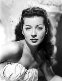 Elegant posed portrait of Gail Russell in white vintage photo print.