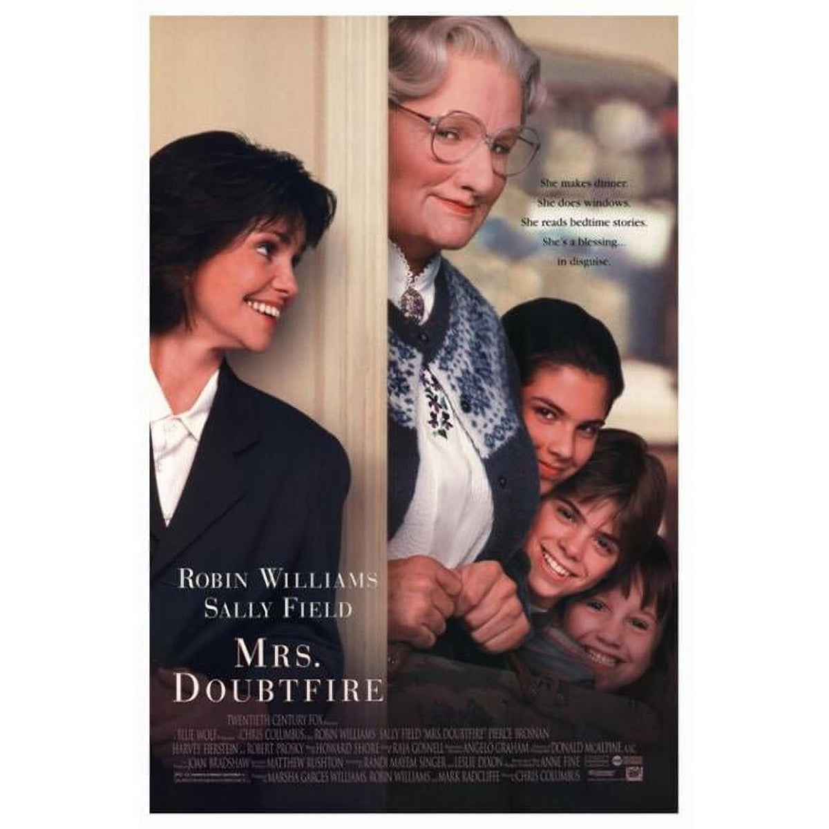 Mrs. Doubtfire movie poster print featuring Robin Williams in a classic scene.