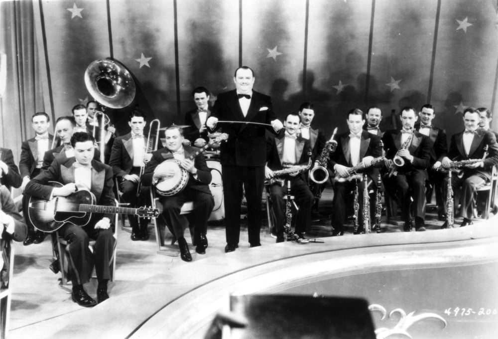 Paul Whiteman performing on stage with his orchestra photo print.