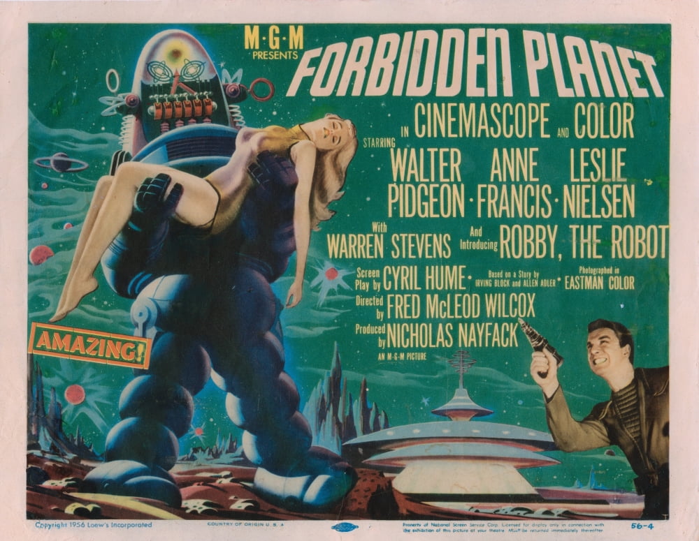 Forbidden Planet movie poster featuring Rob and Leslie Nielsen, 1956.