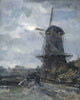 Mill At Moonlight by Jacob Maris poster print showcasing a windmill at night with a solitary figure.