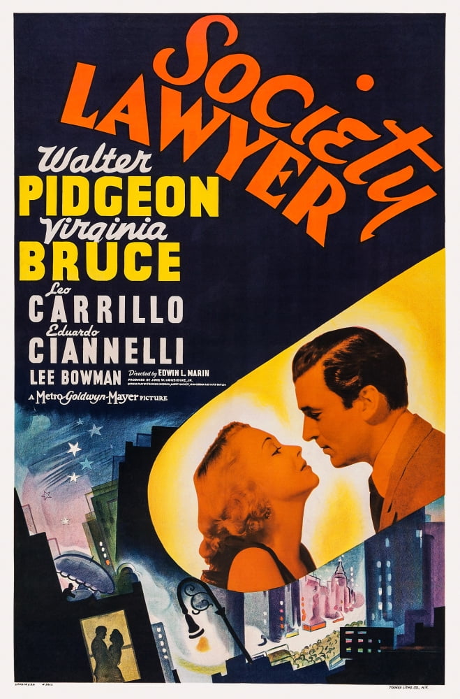 Society Lawyer Movie Masterprint Poster featuring Virginia Bruce and Walter Pidgeon from 1939 in 11 x 17 size.