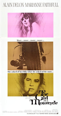 The Girl On A Motorcycle movie poster featuring Marianne Faithfull and Alain Delon, 1968.