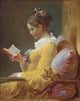 Young Girl Reading Poster Print for home decor and children's rooms.