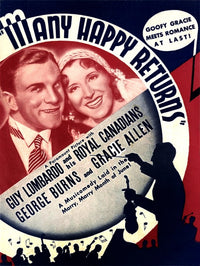 'Many Happy Returns' 1934 movie masterprint poster featuring George Burns, Gracie Allen, and Guy Lombardo.