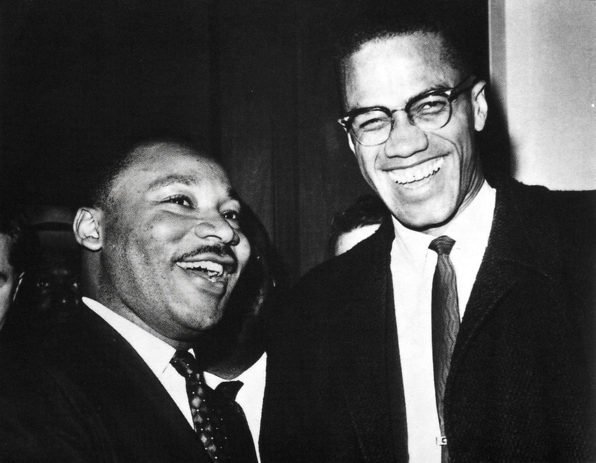 Martin Luther King Jr. and Malcolm X photo print showcasing civil rights leaders.