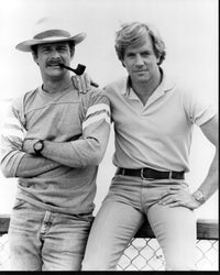 Black and white photo print of Gerald McRaney and Jameson Parker from Simon & Simon.