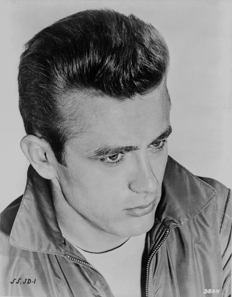 James Dean portrait photo print in grey velvet jacket.