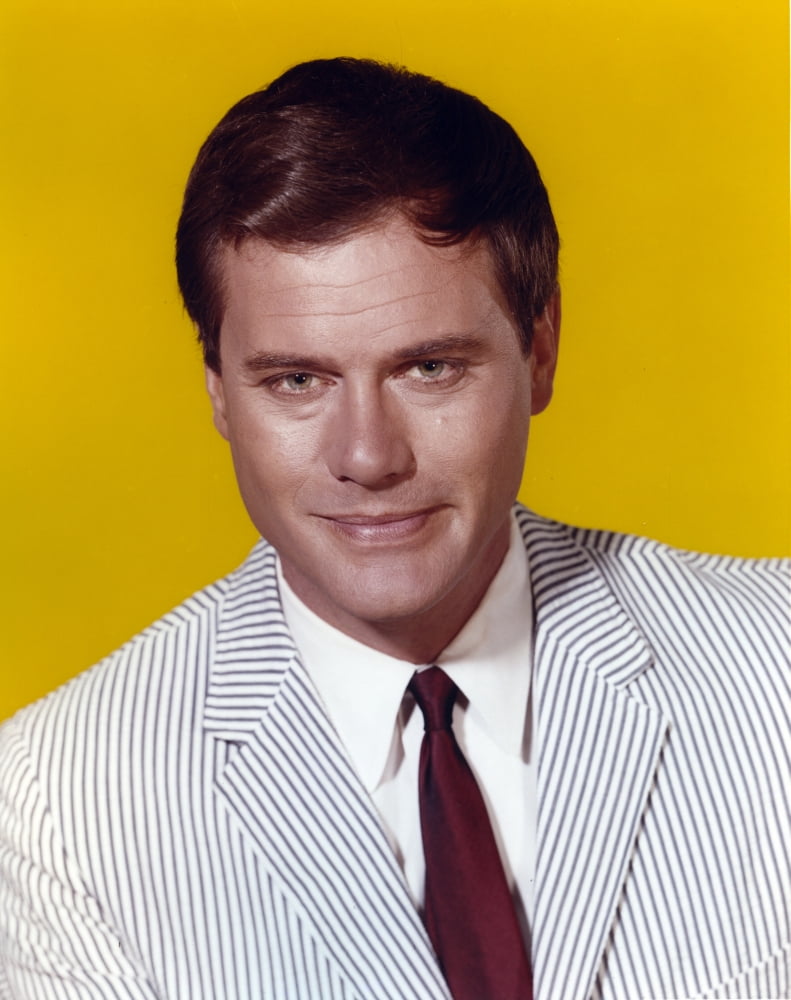 Larry Hagman portrait photo print with yellow background