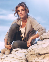 Jessica Steen sitting pose portrait photo print in gray sweater.