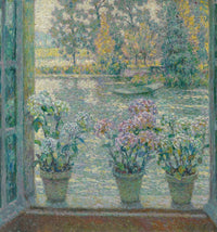 Les Hortensias Poster Print by Henri Le Sidaner showcasing vibrant hydrangeas.