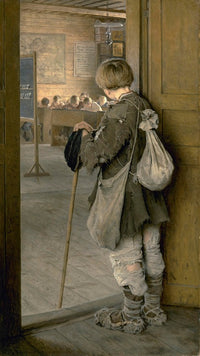 At the School Door (1897) art print by Nikolai Bogdanov-Belsky, vibrant children's school scene.