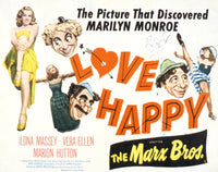 Love Happy movie poster featuring Marilyn Monroe and the Marx Brothers.