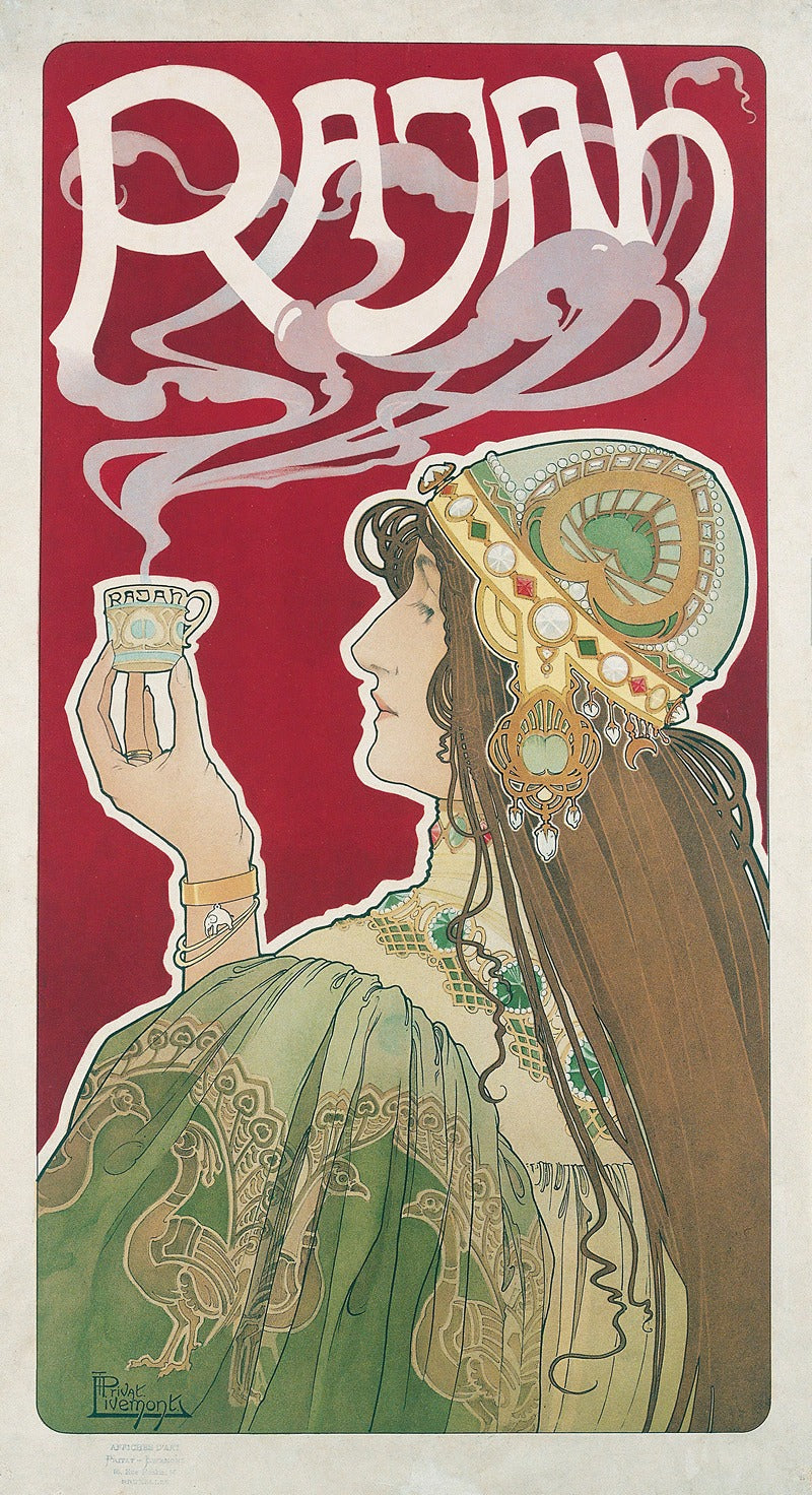 Rajah (1899) art poster print by Henri Privat-Livemont featuring vibrant colors and intricate details.