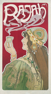 Rajah (1899) art poster print by Henri Privat-Livemont featuring vibrant colors and intricate details.