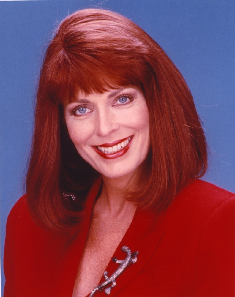 Joanna Cassidy portrait in red coat photo print