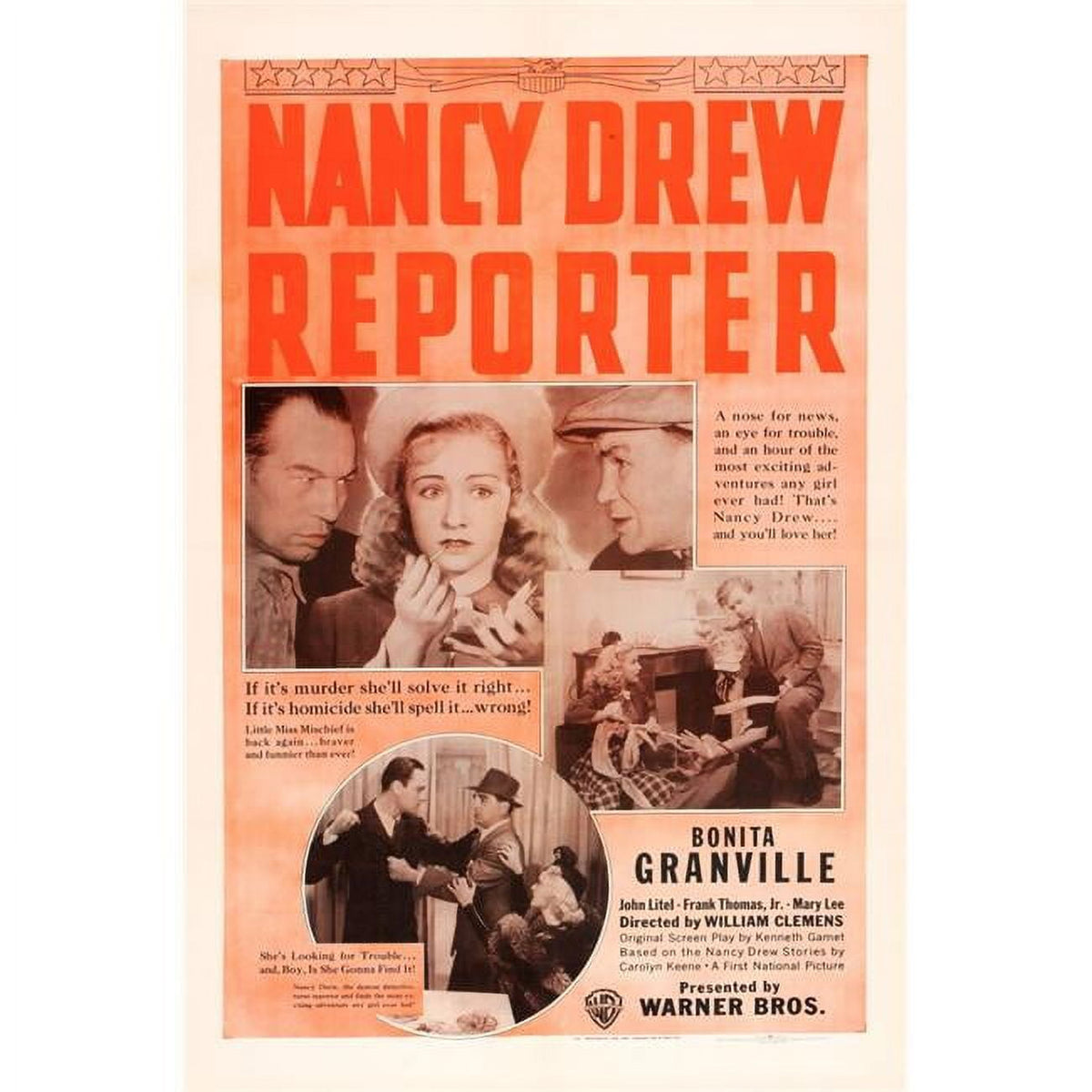 Nancy Drew Reporter Top Center Poster featuring Bonita Granville from the 1939 movie.