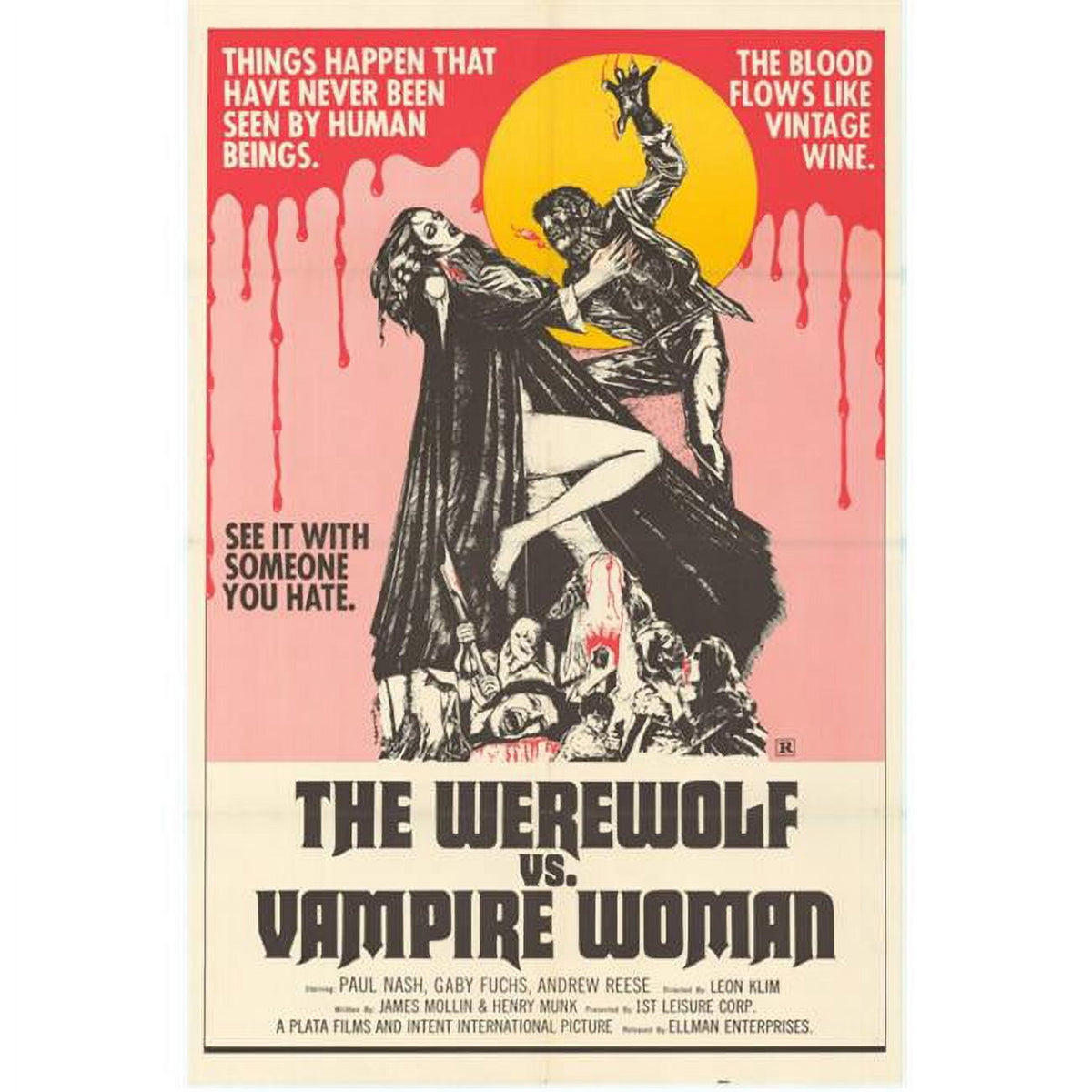 Werewolf vs. the Vampire Women movie poster print in vibrant colors.