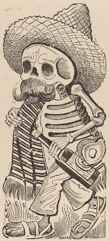 Calavera Maderista Poster Print by José Guadalupe Posada featuring vibrant skull imagery.