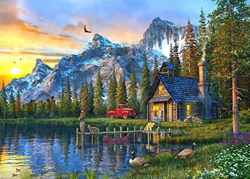 Sunset Log Cabin Poster Print by Dominic Davidson featuring a serene sunset landscape.