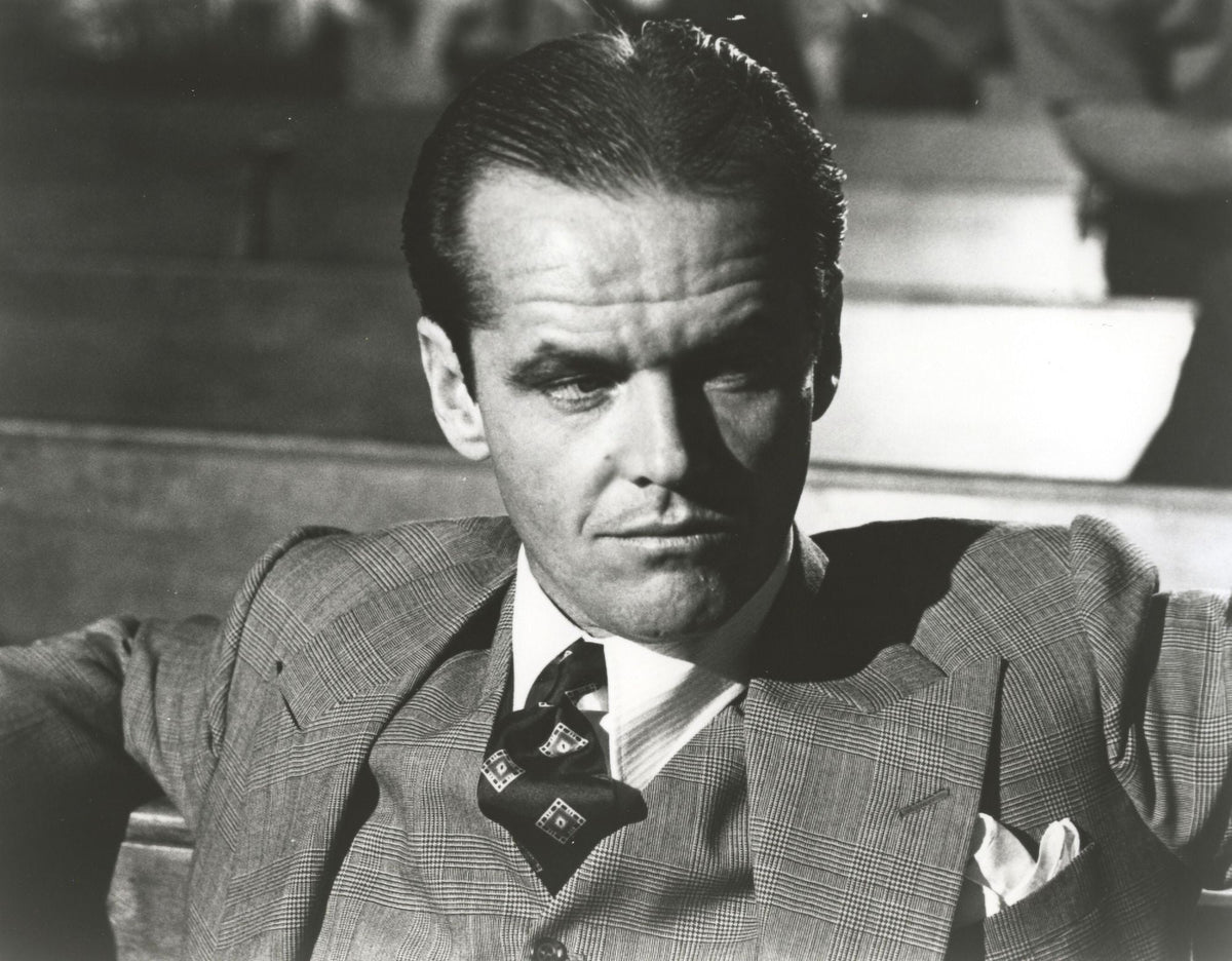 Jack Nicholson photo print with slicked back hair, iconic actor print.