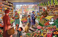 Village Greengrocer Poster Print by Steve Crisp showcasing vibrant produce