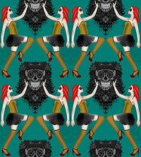 Day of the Dead damask poster print by Sharon Turner featuring vibrant colors and intricate patterns.